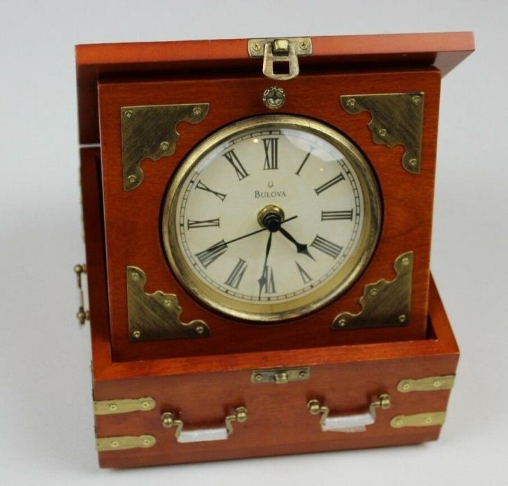 Bulova EDINBRIDGE Shelf Desk Clock Box Walnut B7450 Excellent