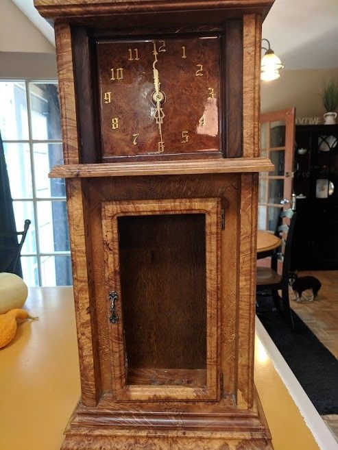 Maple burl miniature grandfather clock, birdseye spaltic.. hand crafted