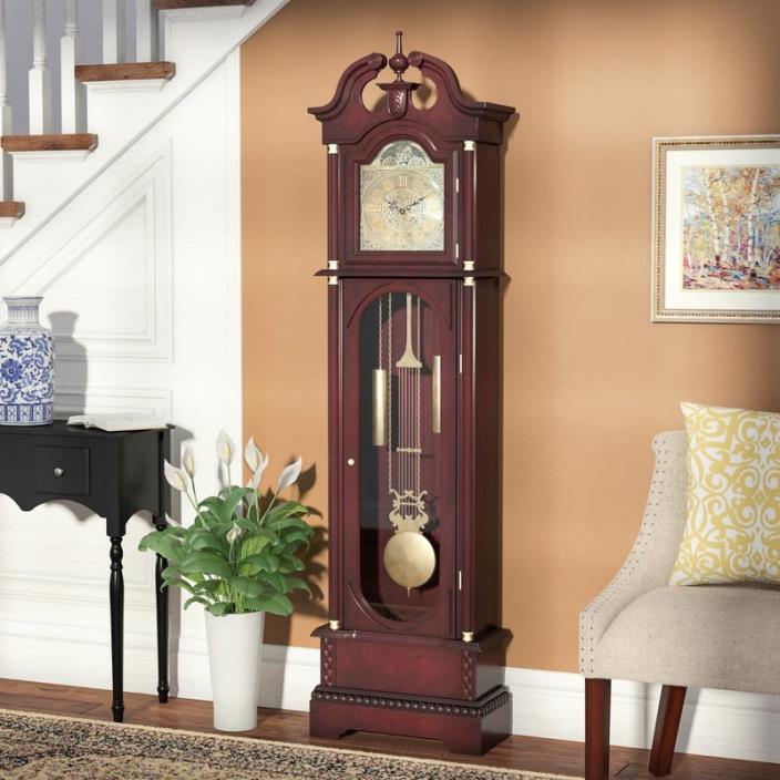 Grandfather Clock Floor Pendulum Westminster Chimes Cherry Finish Wood Decor New