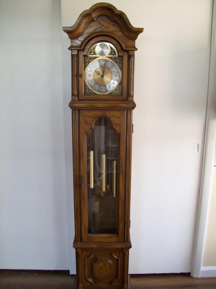 Vintage Pearl Grandfather Clock Tempus Fugit w Hermle Movement Westminster Chime