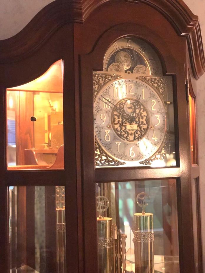 SLIGH Oak Grandfather Clock w/ Glass Curio and Back light (Model 0928)