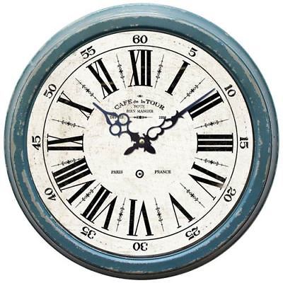 Yosemite Home Decor Blue 16-Inch Iron Wall Clock with Distressed Iron Frame