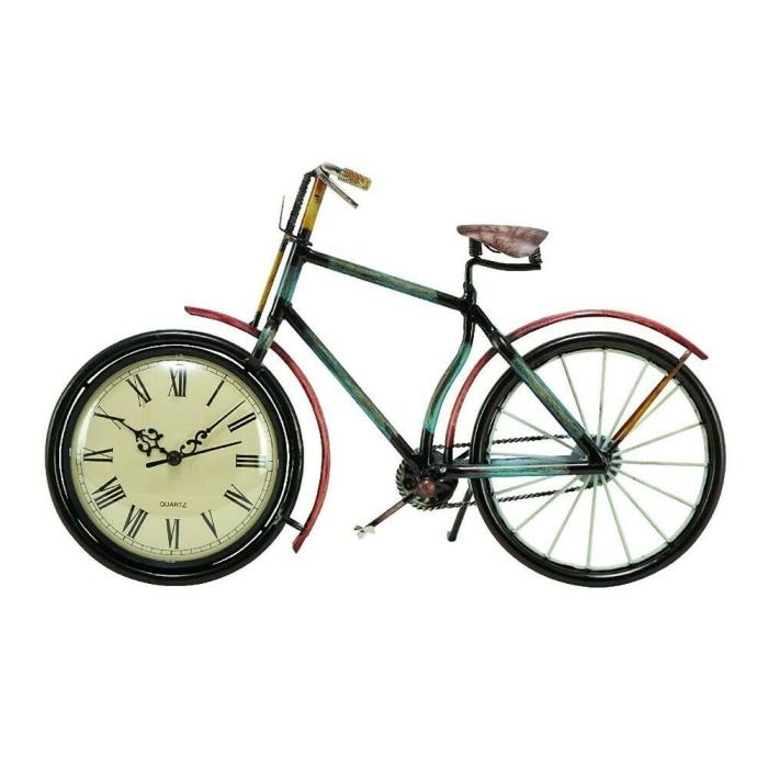 Whimsical Multicolor Cycle Shaped Metal Table Clock With Analog Display