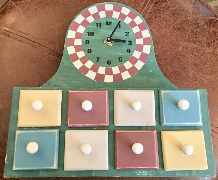 WOOD Clock CHECKERED Face APOTHECARY Drawers Primitive Chalk Colors Farmhouse