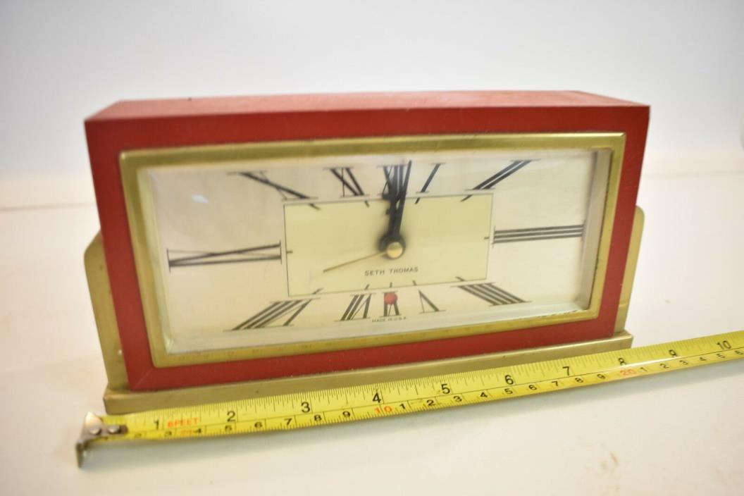 Used Vintage / Antique Seth Thomas Red & Gold Electric Clock Model Baxter-4E USA