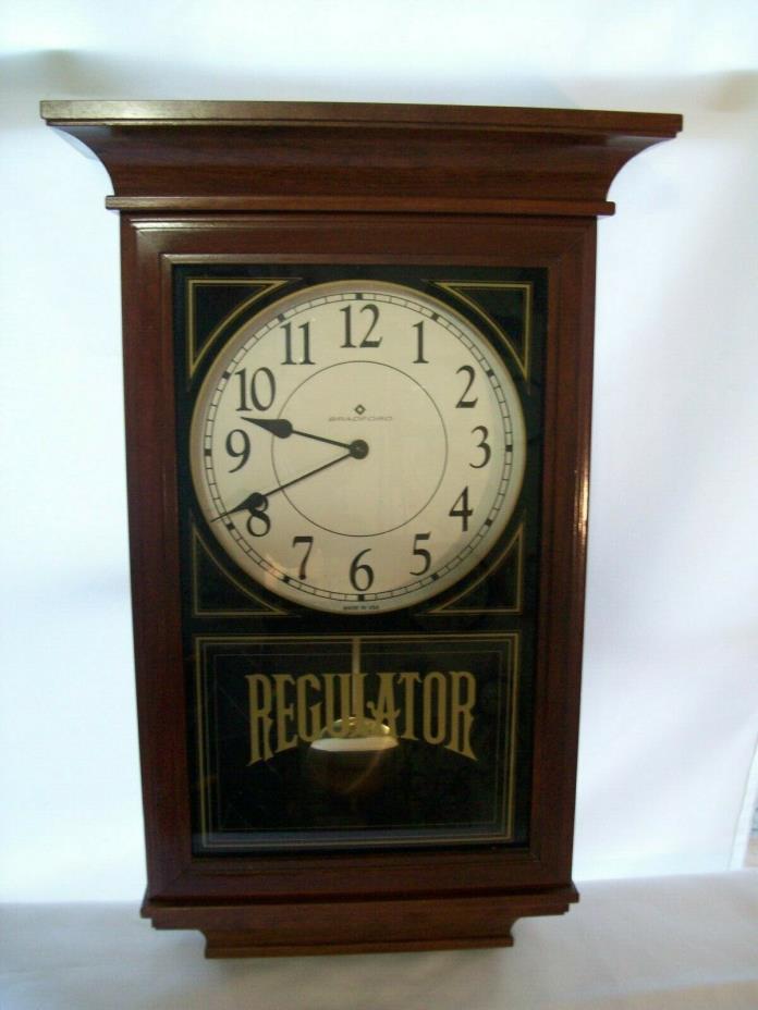 Vintage Bradford Wood Duel Chimming Wall Clock w Hermle Quartz Pendulum Movement