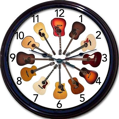 Guitar Acoustic Wall Clock Guitars Gibson Martin Instrument Music Musician New