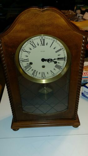 Vintage clock Germany Decor mantel Chimes Working spindle and diamond pattern