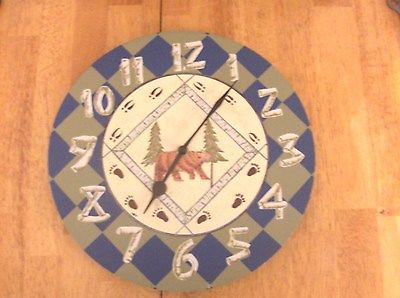 Large Round Bear  Wall Clock Made Of Wood  ( Quartz). Floor Model