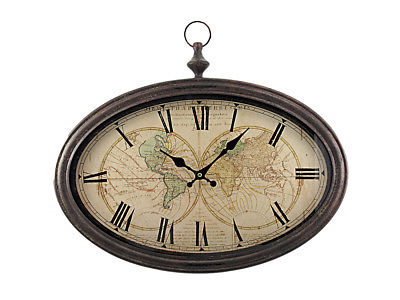 Zeckos World Map Antiqued Bronze Framed Wall Clock