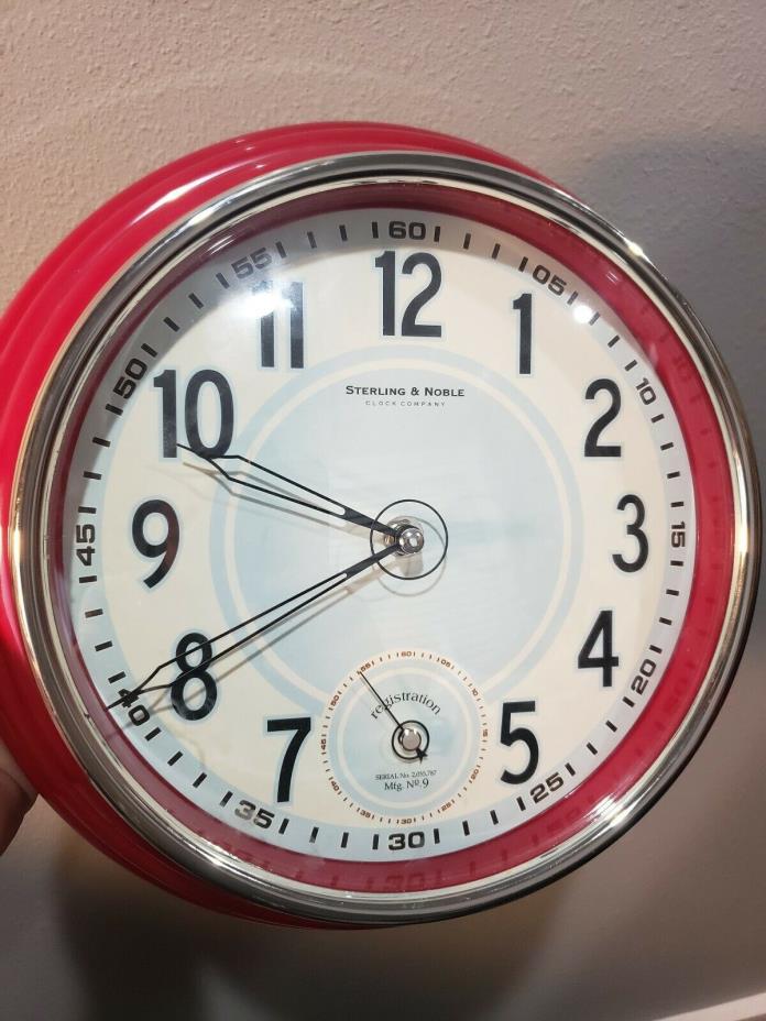 Retro Sterling and Noble Red Diner Wall Clock Mfg No 9 Serial # 2,055,787 Quartz
