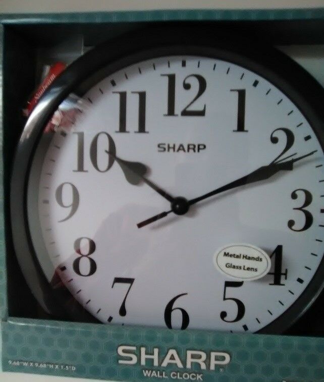 Sharp  Wall Clock Metal Hands Glass Lens Black and White