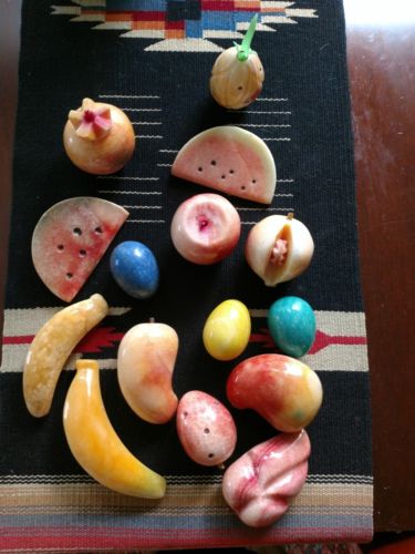 Italian Vintage Alabaster Stone Mixed Fruit 15 pieces, hand painted.