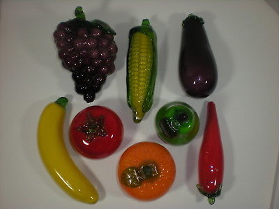 Glass Fruit Vegetables Grapes Banana Pepper Orange Tomato Corn Murano Art style