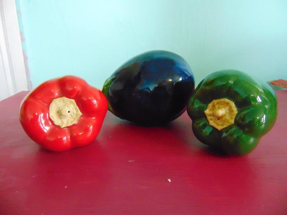 Ceramic Red And Green Bell Peppers and Eggplant