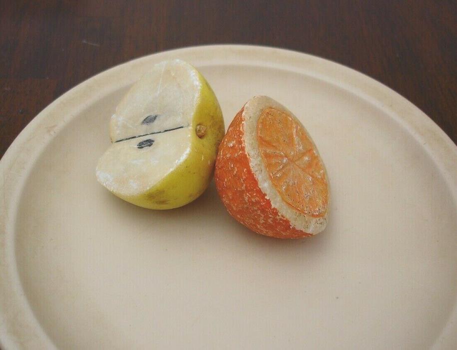 Vintage alabaster stone fruit miniature mini half apple & orange Free shipping