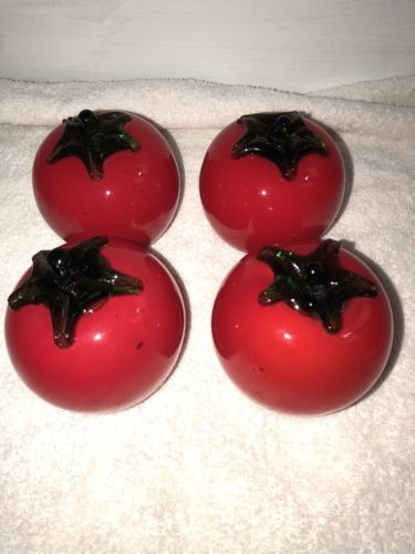 Lot of 4 Murano Style Hand blown Glass Vegetables Red Tomato Tomato’s