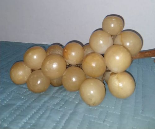Vintage Mid Century Hand Carved Alabaster Stone Marble Grapes w/ Grapevine Stem