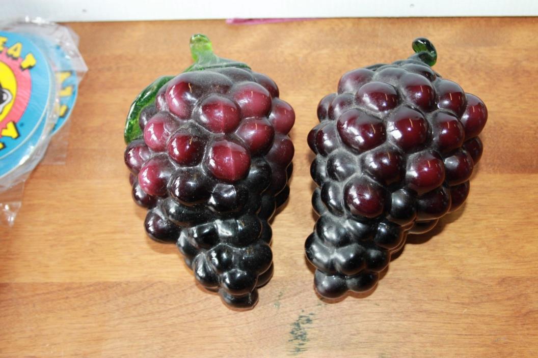 Vintage Murano-Style Grapes Hand Blown Art Glass Fruit-Lot of 2