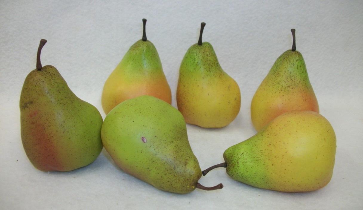 Vintage Soft Plastic Realistic Artificial Faux Pears - Set of 6