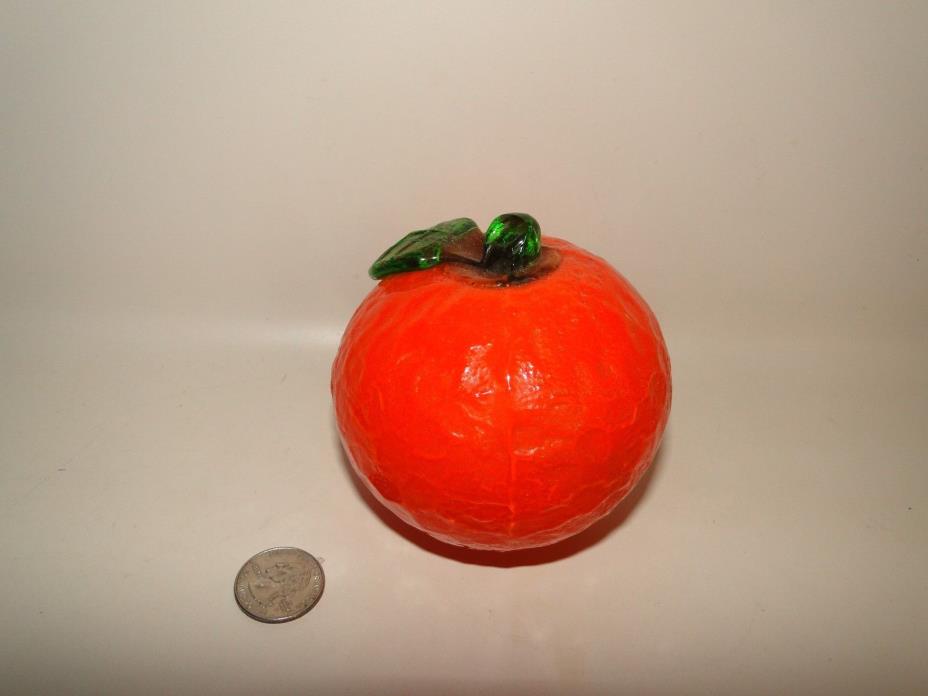 Glass Fat Round Orange Fruit Vegetable  w/ Applied Stem,