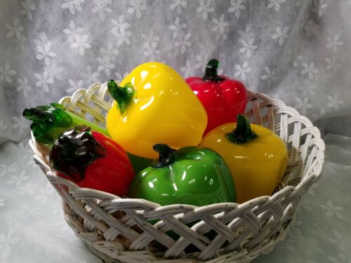 Vintage Handblown Glass Figures Murano Style Vegetables Peppers LARGE (8) CB