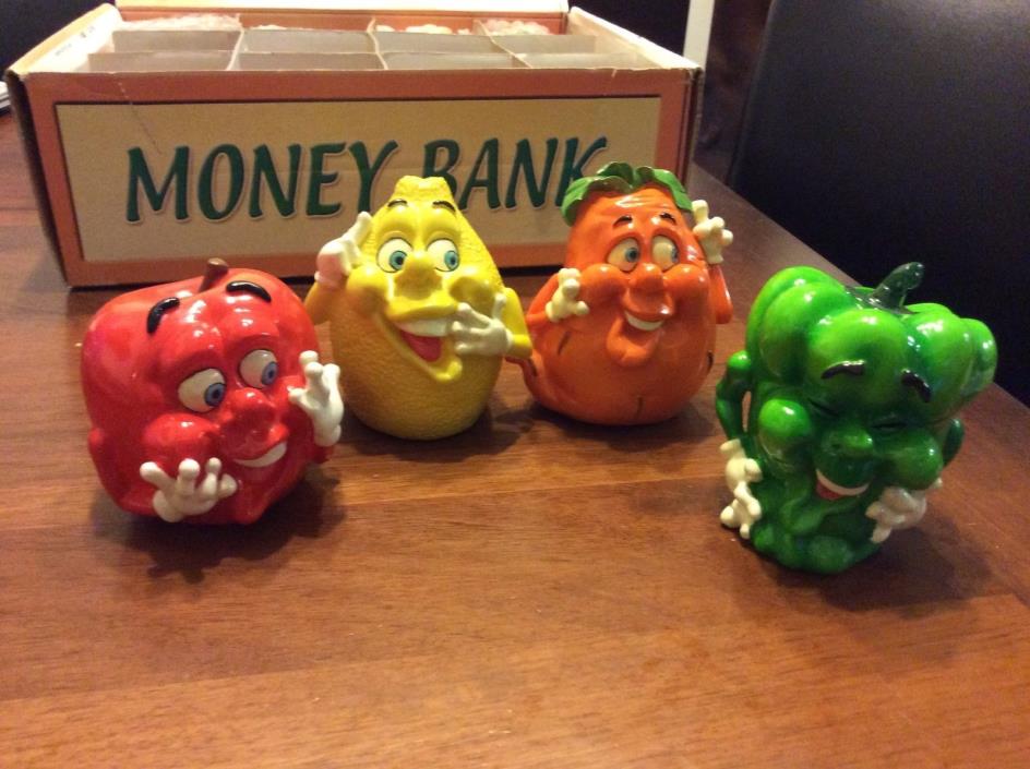 Anthropomorphic Figural kitchen produce Plastic piggy bank Choice of  4  New