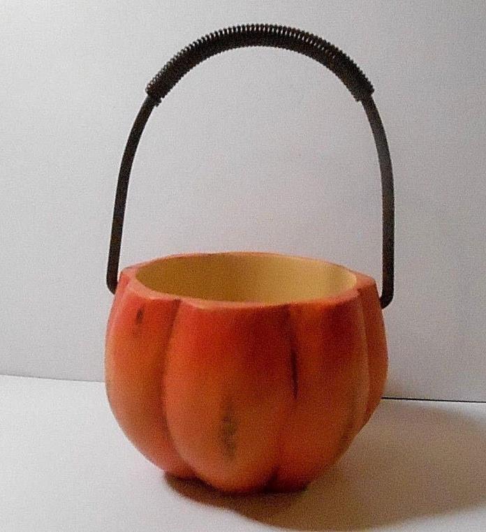 Russ Berrie Autumn Fall Halloween Decor PUMPKIN Miniature Basket #10330