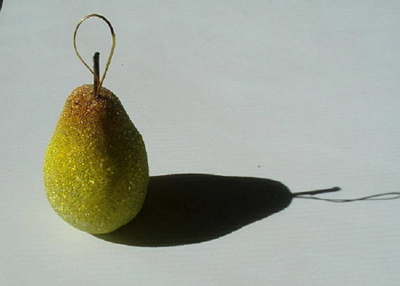 12 VINTAGE CRYSTAL LOOK BEADED ARTIFICIAL PEARS ,CHRISTMAS ORNAMENTS,FREE SHIPPI
