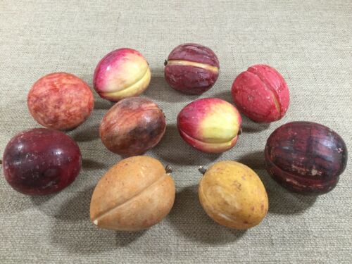10 Antique Vintage Italian Alabaster Stone Fruit Plums Apricot Carved Real