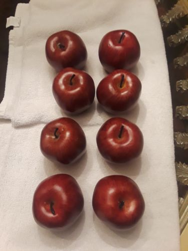 Set of 8 Artificial Red Life Size Apples Realistic Faux Fruit Fall Harvest EUC