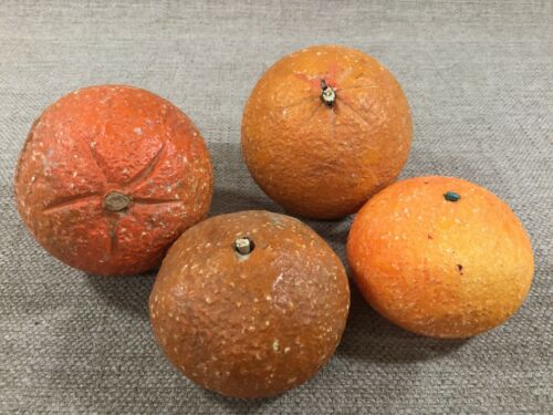 4 RARE Antique Vintage Italian Alabaster Stone Fruit Carved Oranges Real