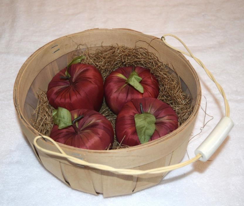 4- Primitive Country Fabric Apples In An Apple Basket