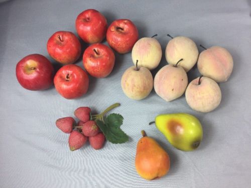 Artificial Fake Fruit Decor Props-LOT OF 15- Apples Pears Strawberries Peaches