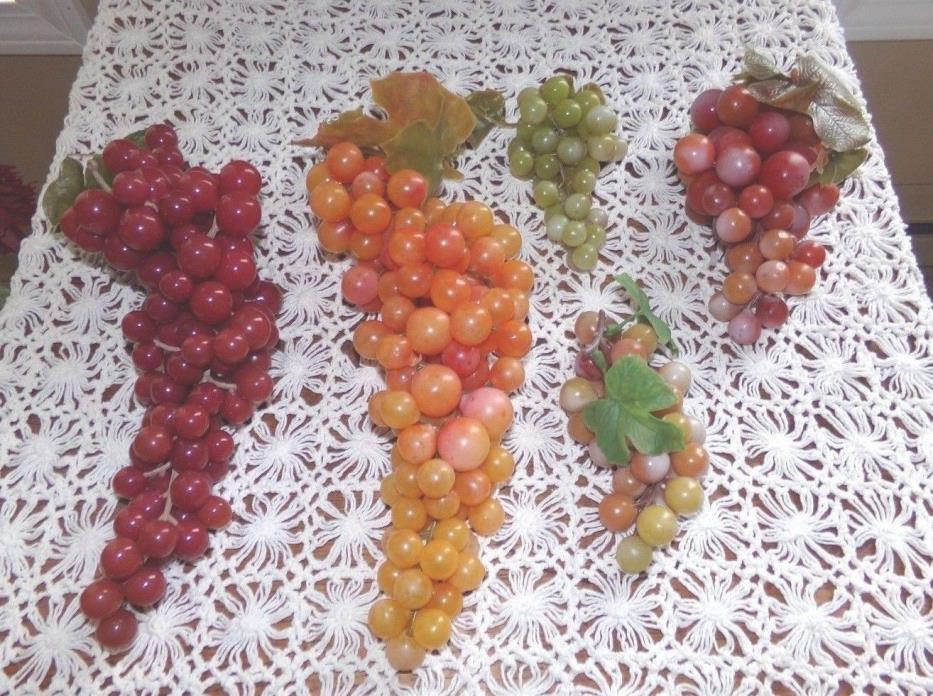 Vintage Lot of 5 Rubber grapes varied lengths and Colors