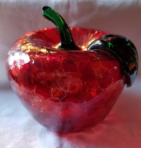 Decorative Blown Art Glass APPLE Hollow Speckled Red
