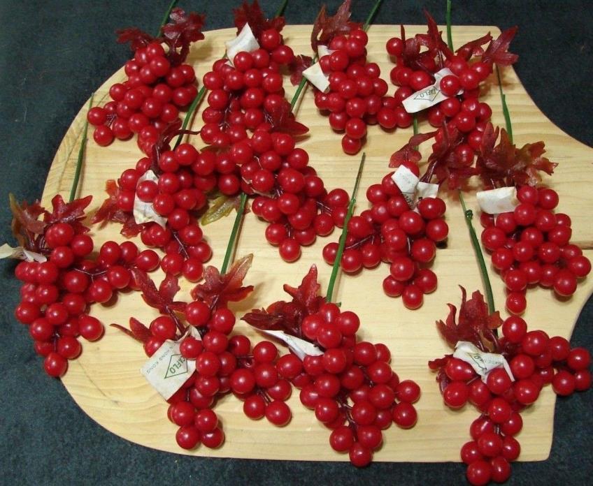 Lot of Vintage Artificial Plastic Red Grapes, Lot of 12 Clusters New Old stock