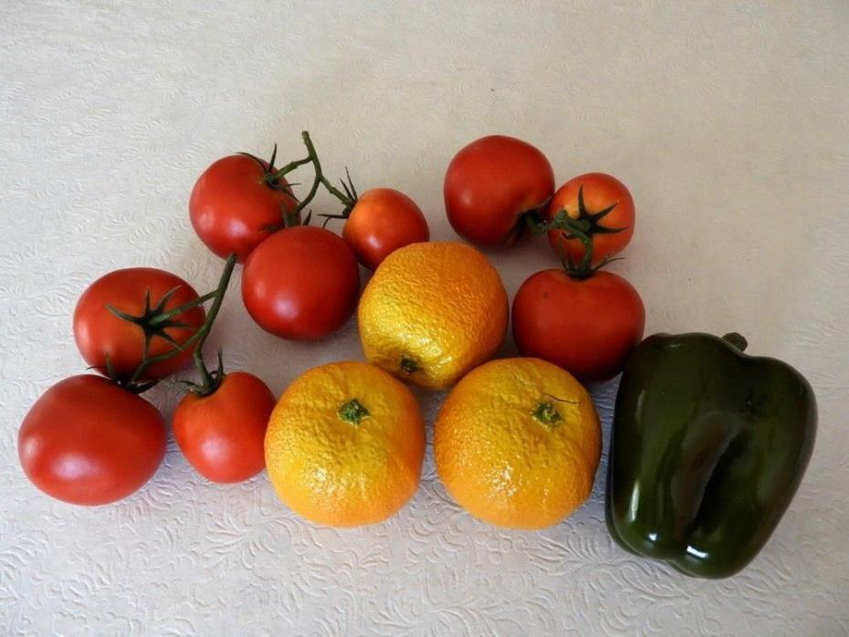 Vintage Artificial Decorative Fruit Oranges & Tomatoes Pepper 13 Items