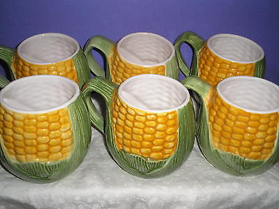 Vintage CORN ON THE COB Mugs Cups Set of 6 Vegetable Mugs