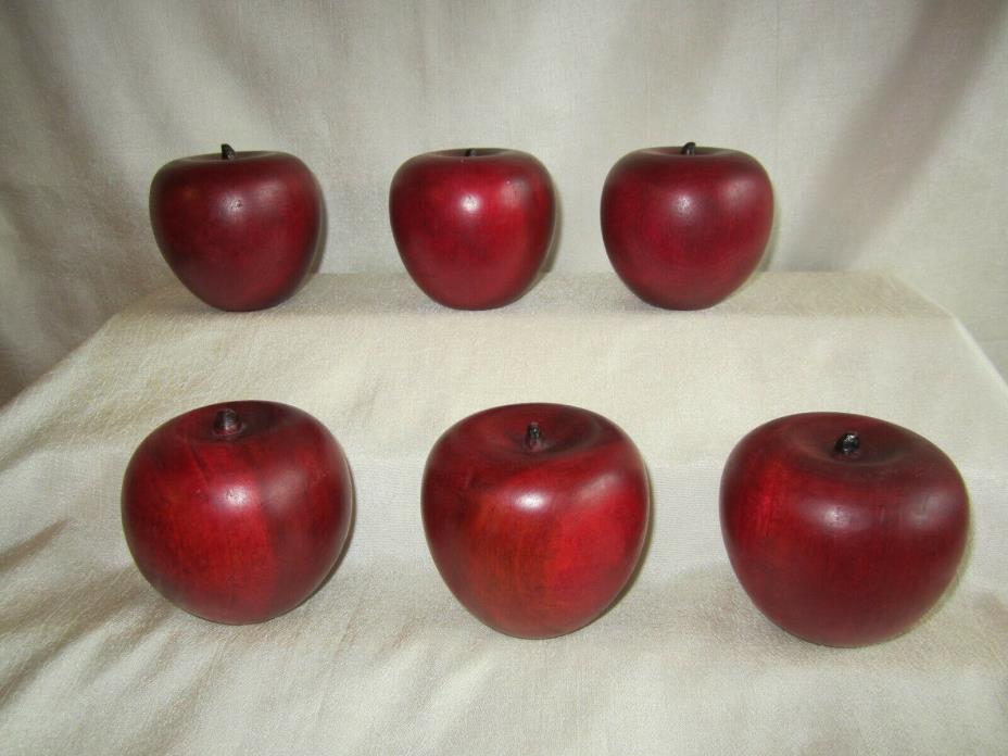 Lot of 6, 2.5” Solid Wood Decorative Red Apples w/ Stem, GREAT Teacher Gift!