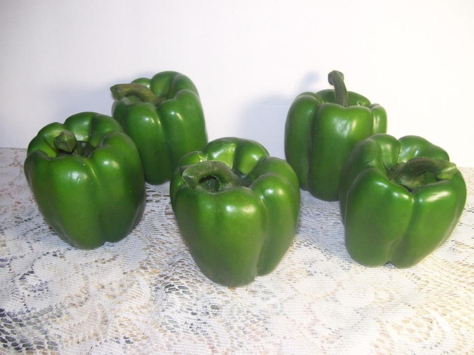 Artificial Plastic Decor Set of 5 Green Bell Peppers