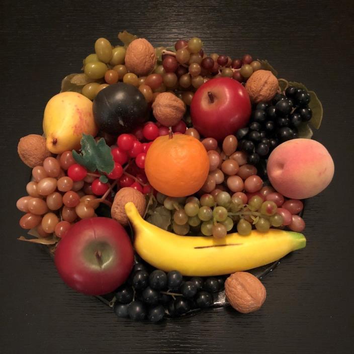 Vtg  PLASTIC FRUIT RUBBER GRAPES Floral Artificial fake faux apple orange nuts