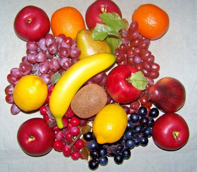 Vtg Realistic Plastic Fruit 18 pc Lot Artificial Apples Grapes Pears Kiwi Banana