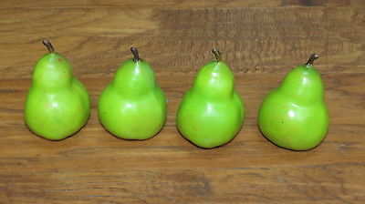 Four green pears - vintage decorative plastic fruit, marked Hong Kong