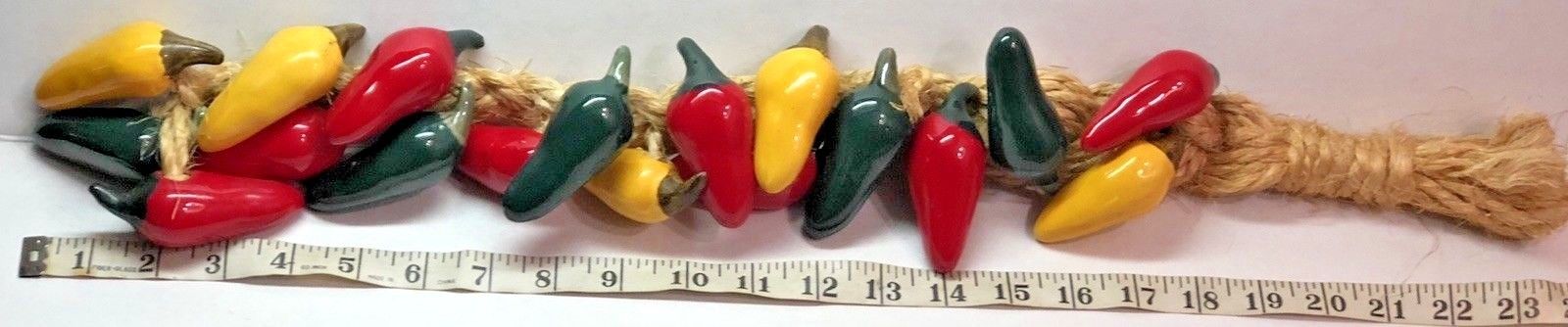 Long Braided Rope Ceramic Peppers Mexican Decor 24” Wall Hanging 18 peppers*