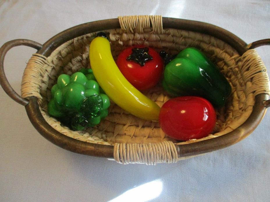 Lot Vintage Murano style Glass Fruit  Vegtables Grapes Bananna Pepper Tomato