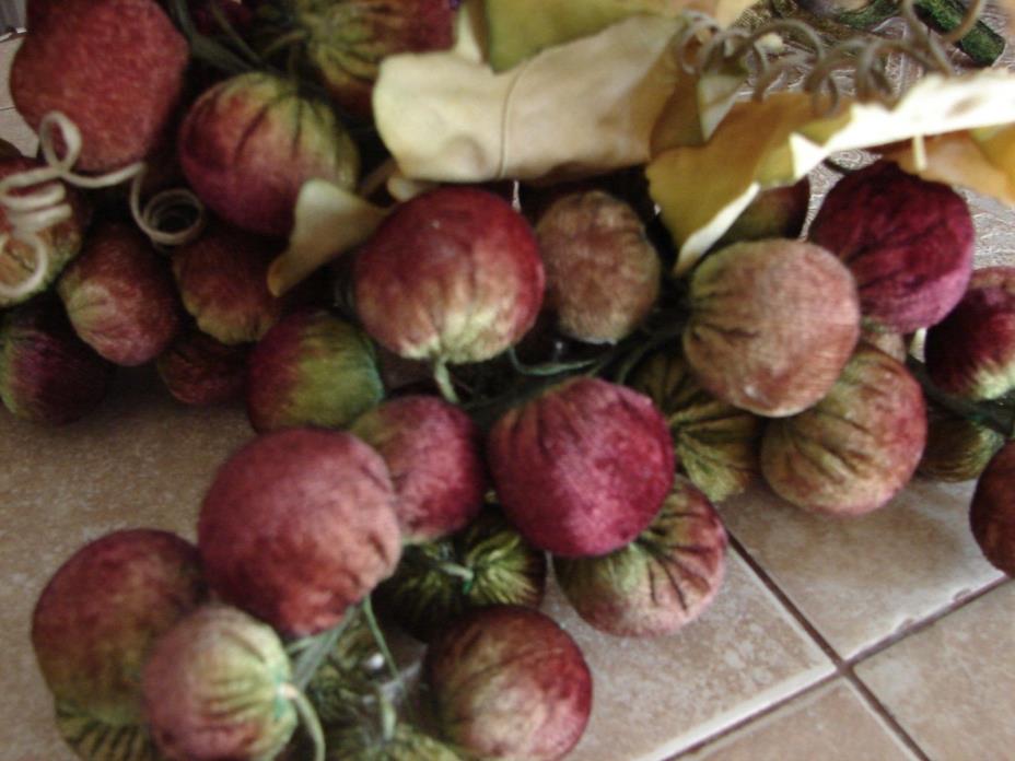 VINTAGE LOT OF VELVET HANDMADE FRUIT GRAPES,EGGPLANT,APPLES DECORATIVE