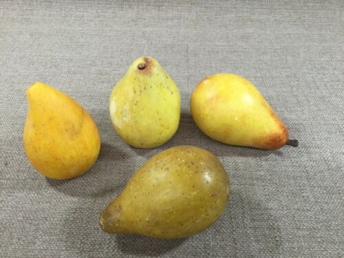 4 RARE Antique Vintage Italian Alabaster Stone Fruit Yellow Pear Carved Italy
