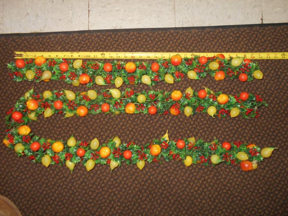 Vintage Plastic Fruited Garland Holly Lemons Pears Apples Oranges