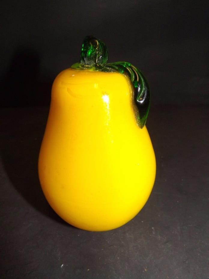 HAND BLOWN GLASS DECORATIVE FRUIT YELLOW PEAR LIFE SIZE